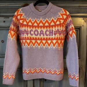 COACH Fair Isle Ski  Wool Blend Sweater in Lavender Size XS